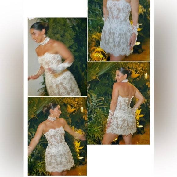 Bronx and Banco Strapless Lace Mini Dress in Blush and Ivory